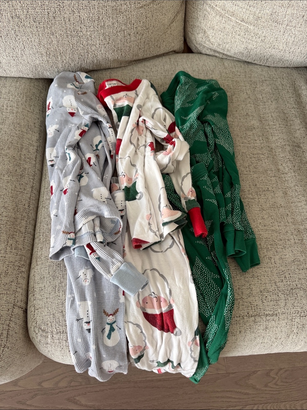 Carters - Kids Holiday Pajama Set - Green, White & Light Blue